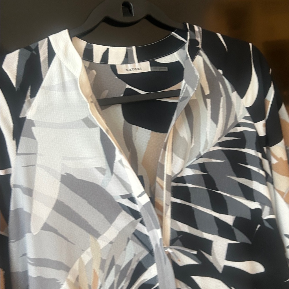 Natori Palm Leaf Caftan Dress Size S Tropical Resort Maxi Coverup Lounge - Picture 5 of 16